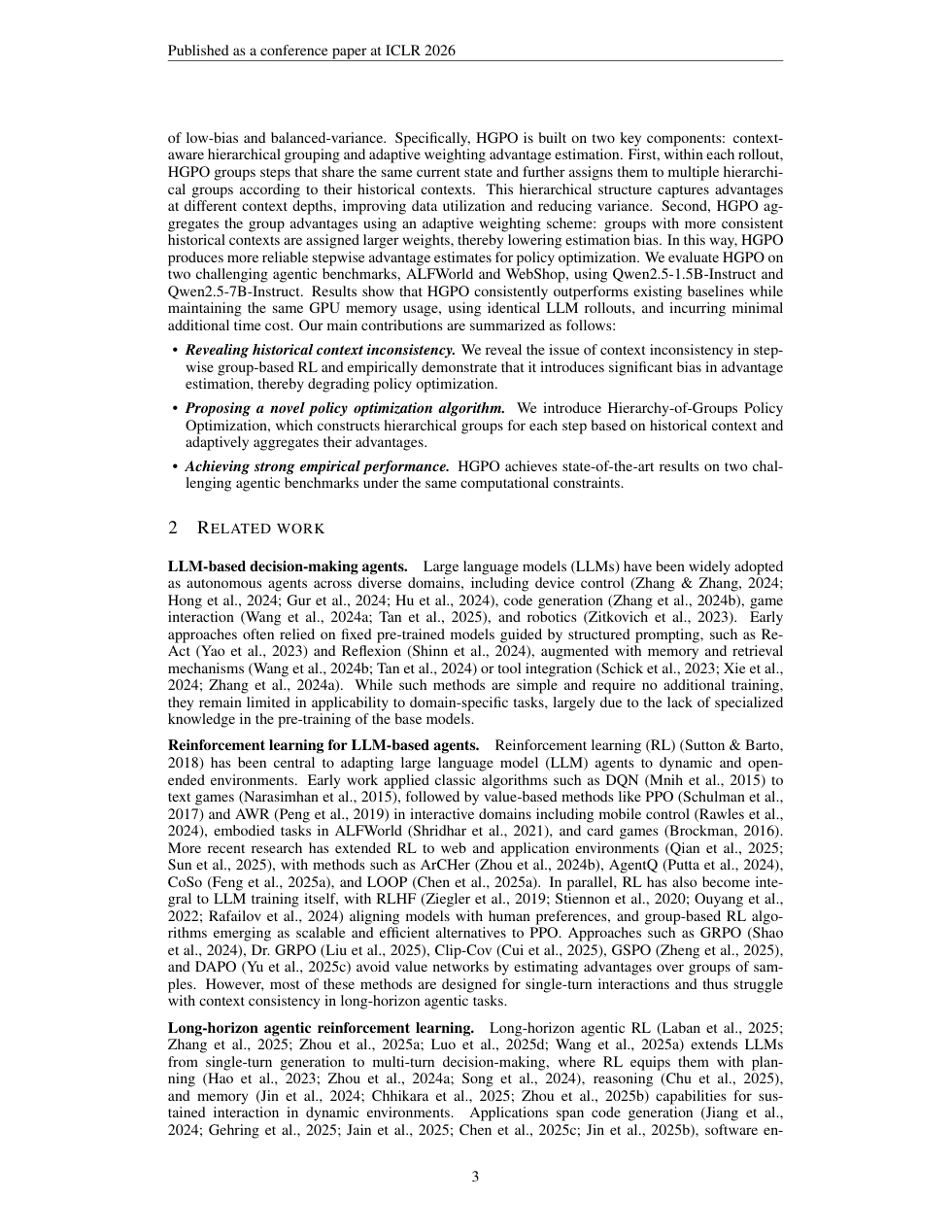 HGPO 框架示意页:多层 group 处理上下文不一致问题